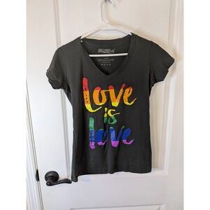 Shop4Ever Love is Love Rainbow Graphic V-Neck T-Shirt Charcoal Gray Womens Small